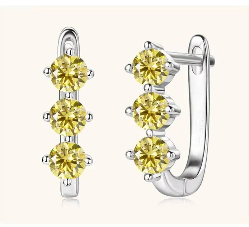 Colored Three-Stone Moissanite Hoop Earrings in Silver