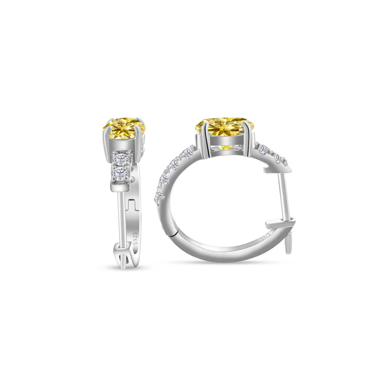 Colorful Oval Moissanite Hoop Earrings in Sterling Silver