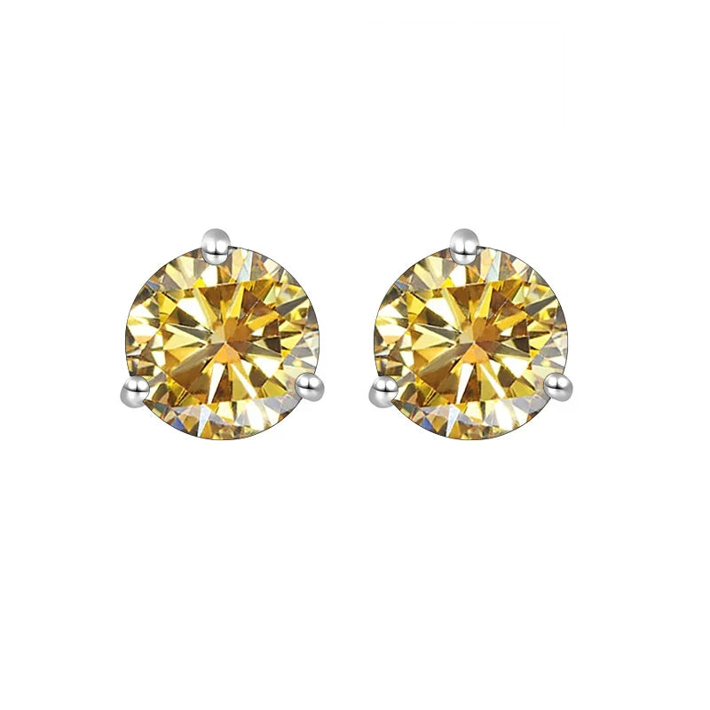 Colored Three-Prong Moissanite Stud Earrings in Sterling Silver