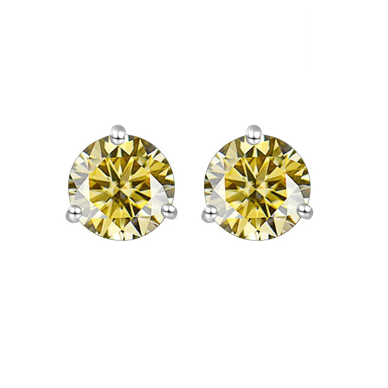 Colored Three-Prong Moissanite Stud Earrings in Sterling Silver