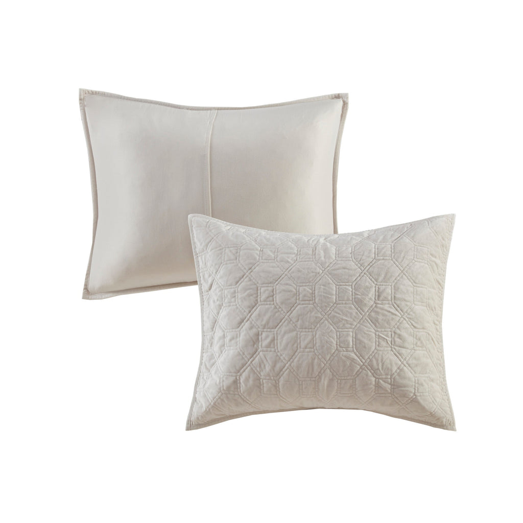 3 Piece Velvet Quilt Set Ivory King/Cal King