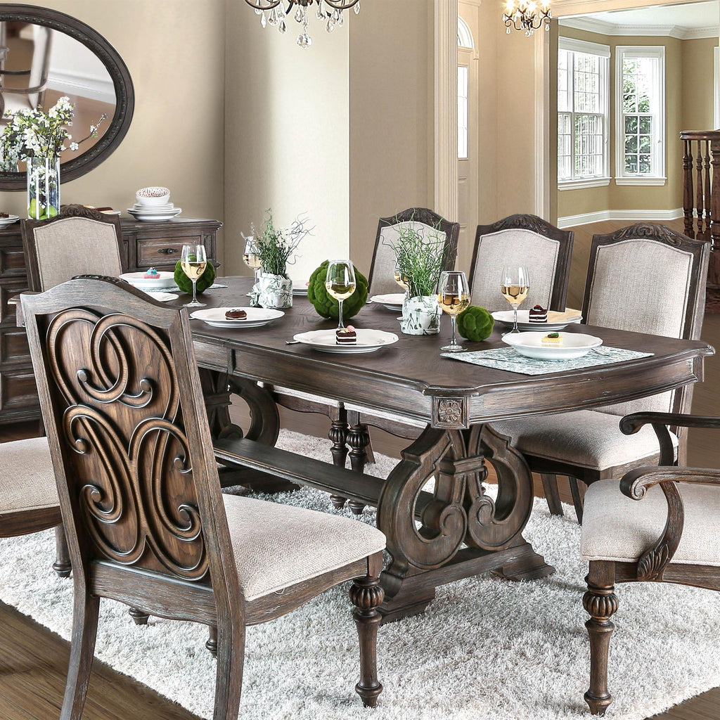 Dining Room 1pc Dining Table W Leaf Trestle Base Rustic