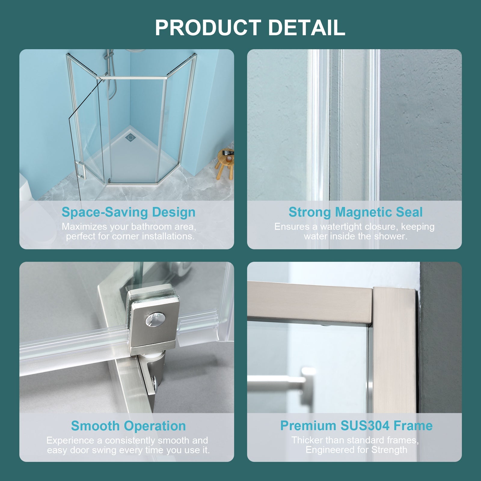 Shower Door 34-1/8" x 72" Semi-Frameless Neo-Angle Hinged Shower Enclosure