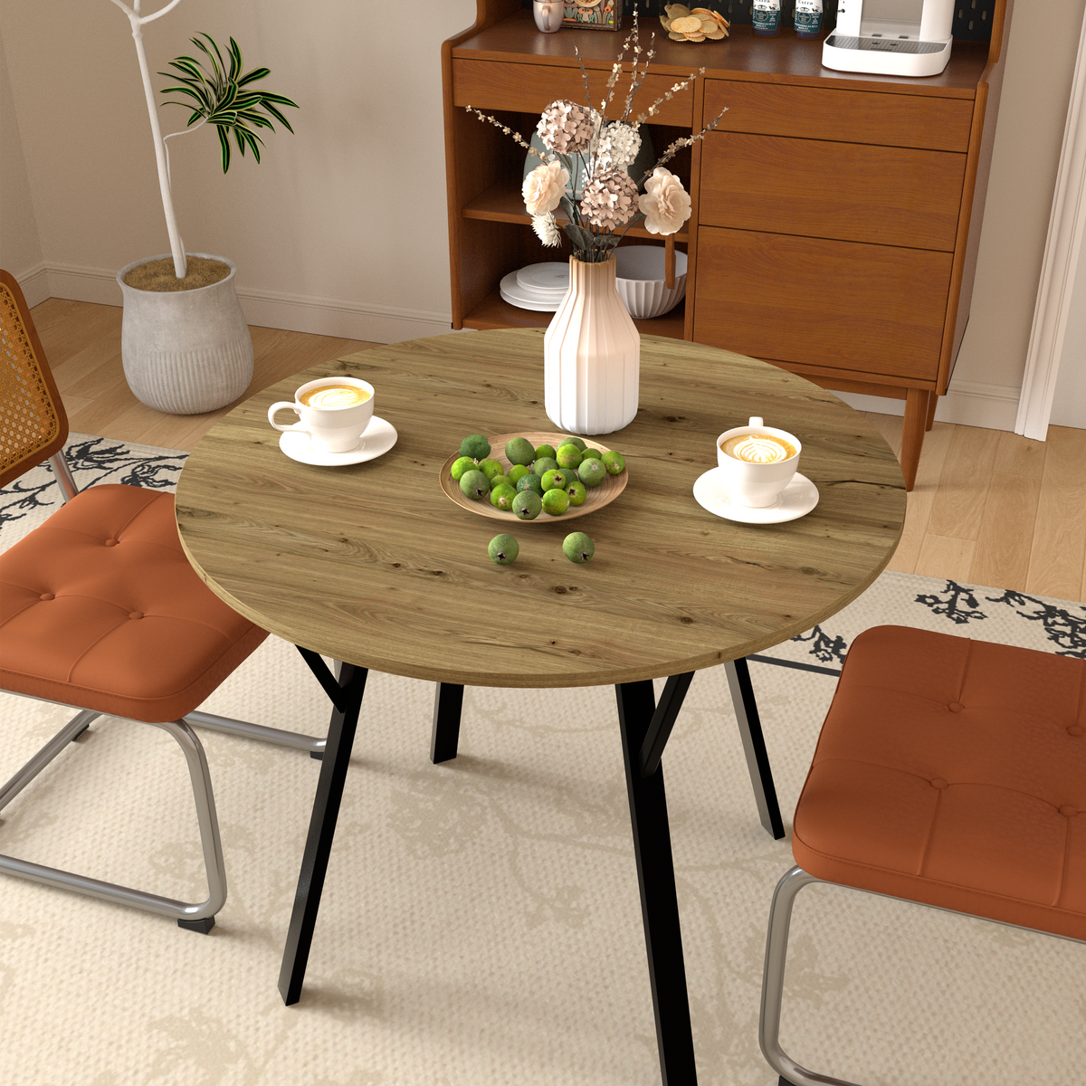 35.43 Inch Round Dining Table with Metal Frame