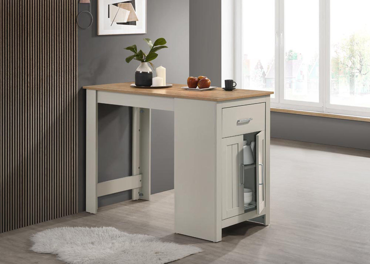 Small Space Counter Height Dining Table with Cabinet and Drawer Storage - Gray or Light Brown