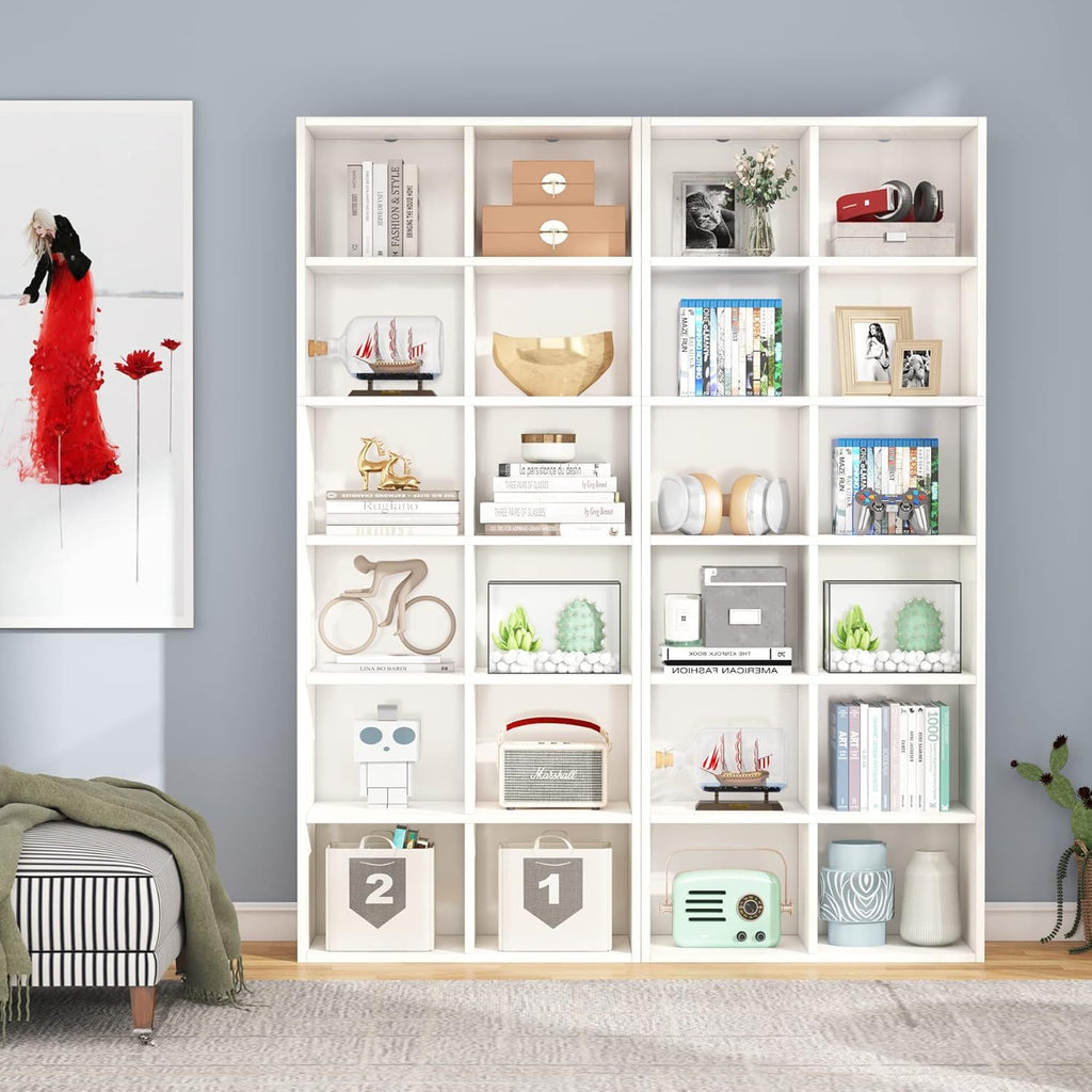Narrow 12 Cube Bookcase with Closed Back - White