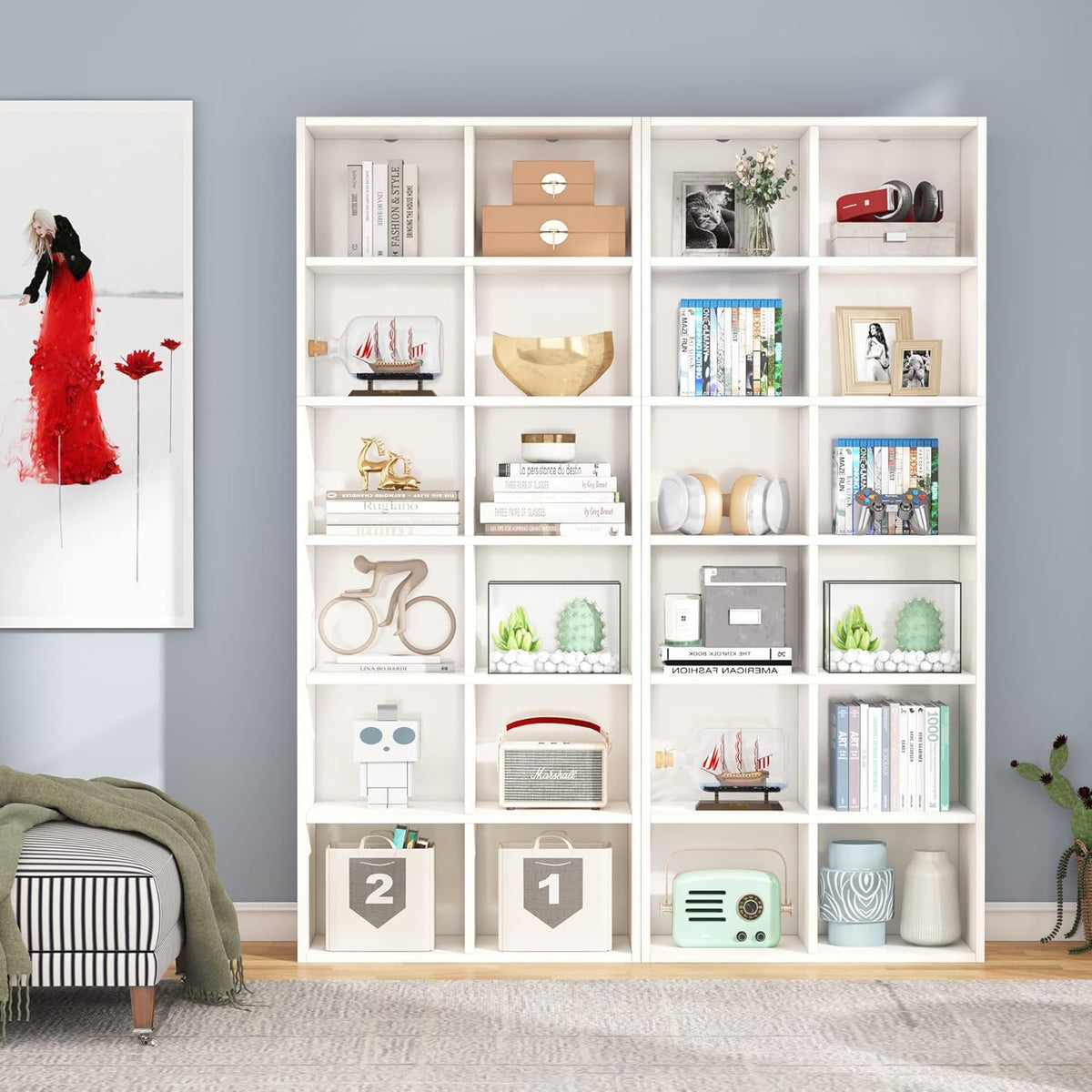 Narrow 12 Cube Bookcase with Closed Back - White