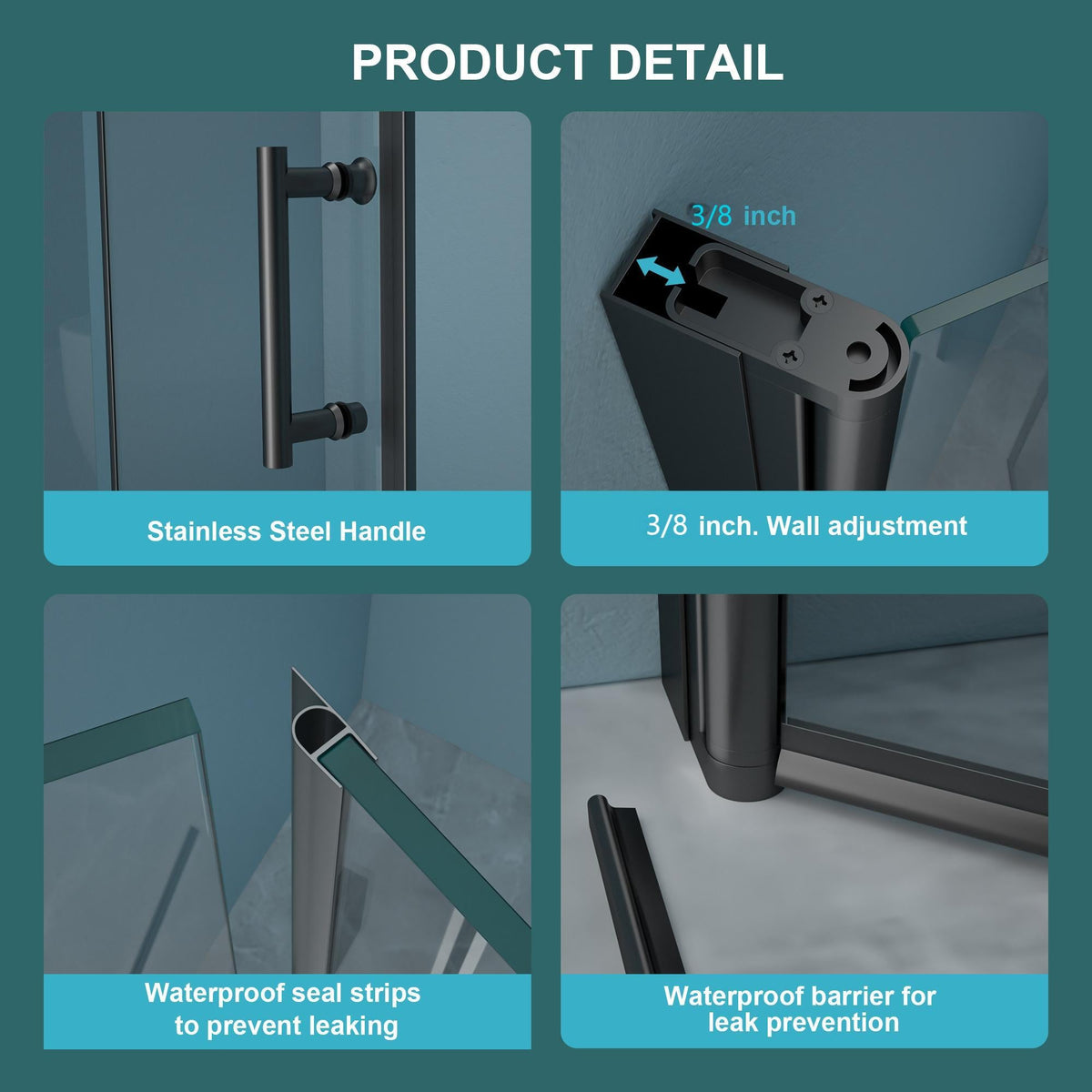 32"W x 72"H Fold Frameless Shower Door with Tempered Glass