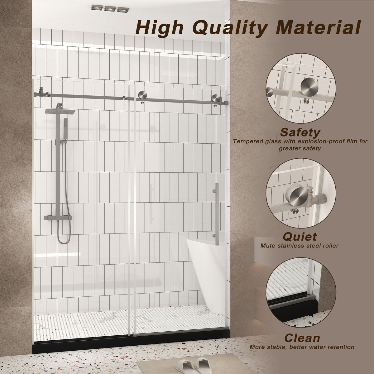 Frameless Shower Door 44-48"W x 76"H