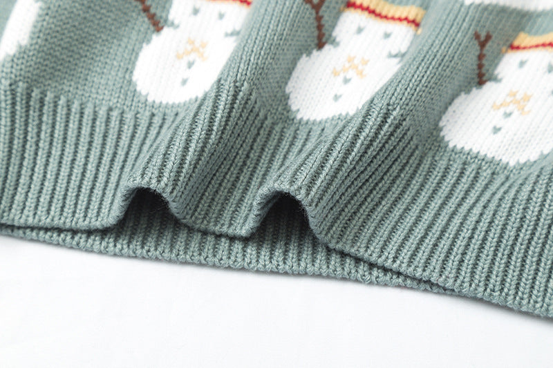Jacquard Snowman Christmas Tree Parent-child Pullover