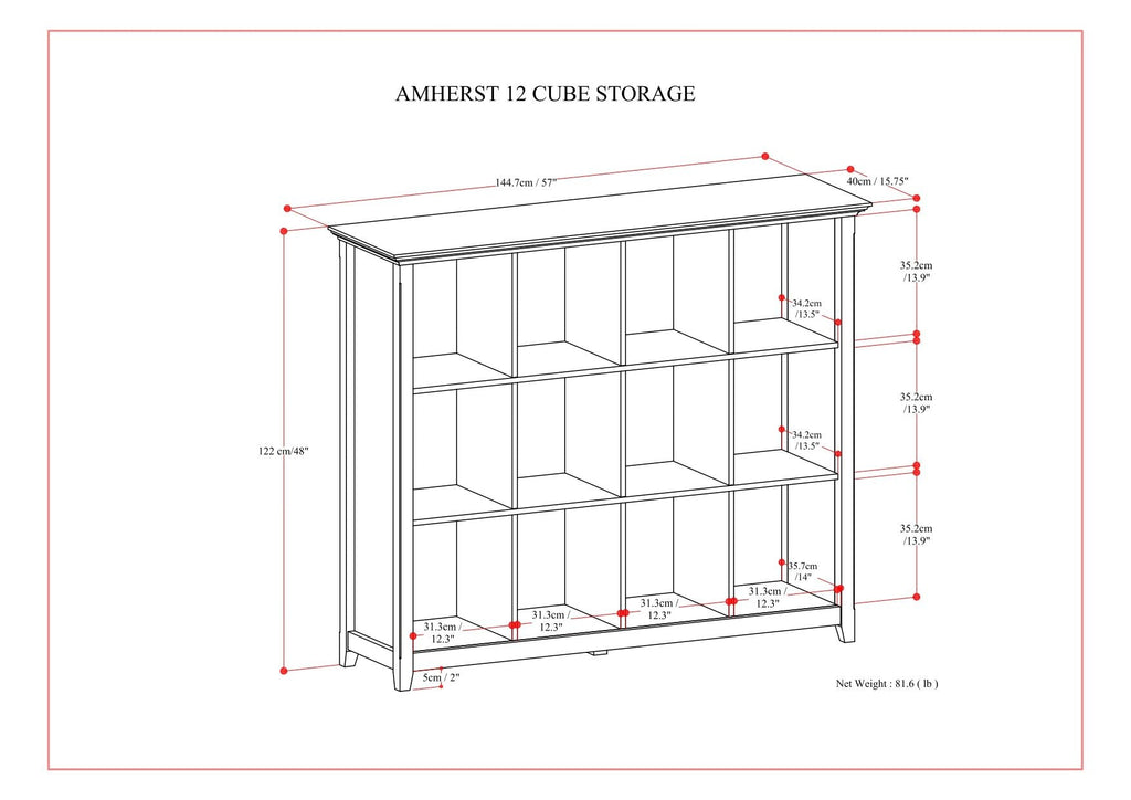 Amherst Cube Storage Bookcase with Large Cubbies - Dark Brown, Dark Gray, or White