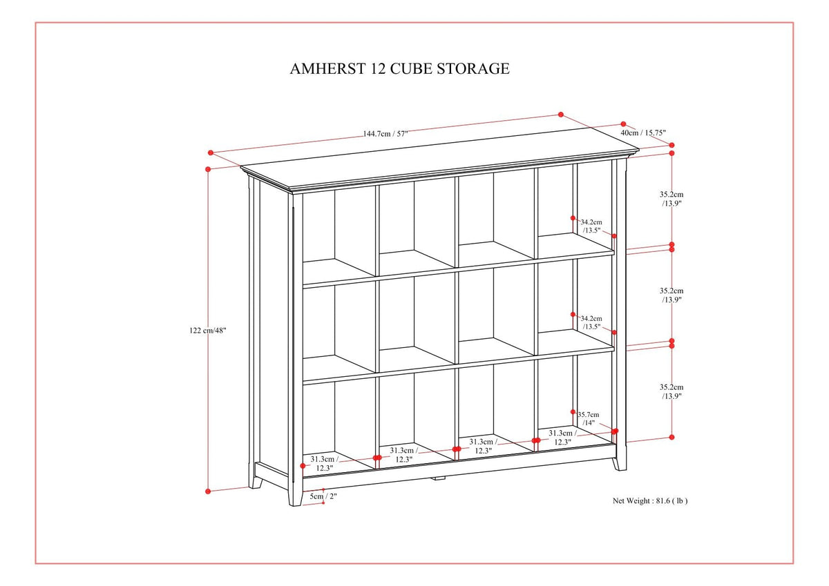 Amherst Cube Storage Bookcase with Large Cubbies - Dark Brown, Dark Gray, or White