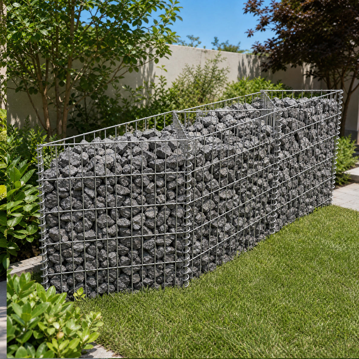 Galvanized Steel Gabion Basket with 3 Compartments - Silver