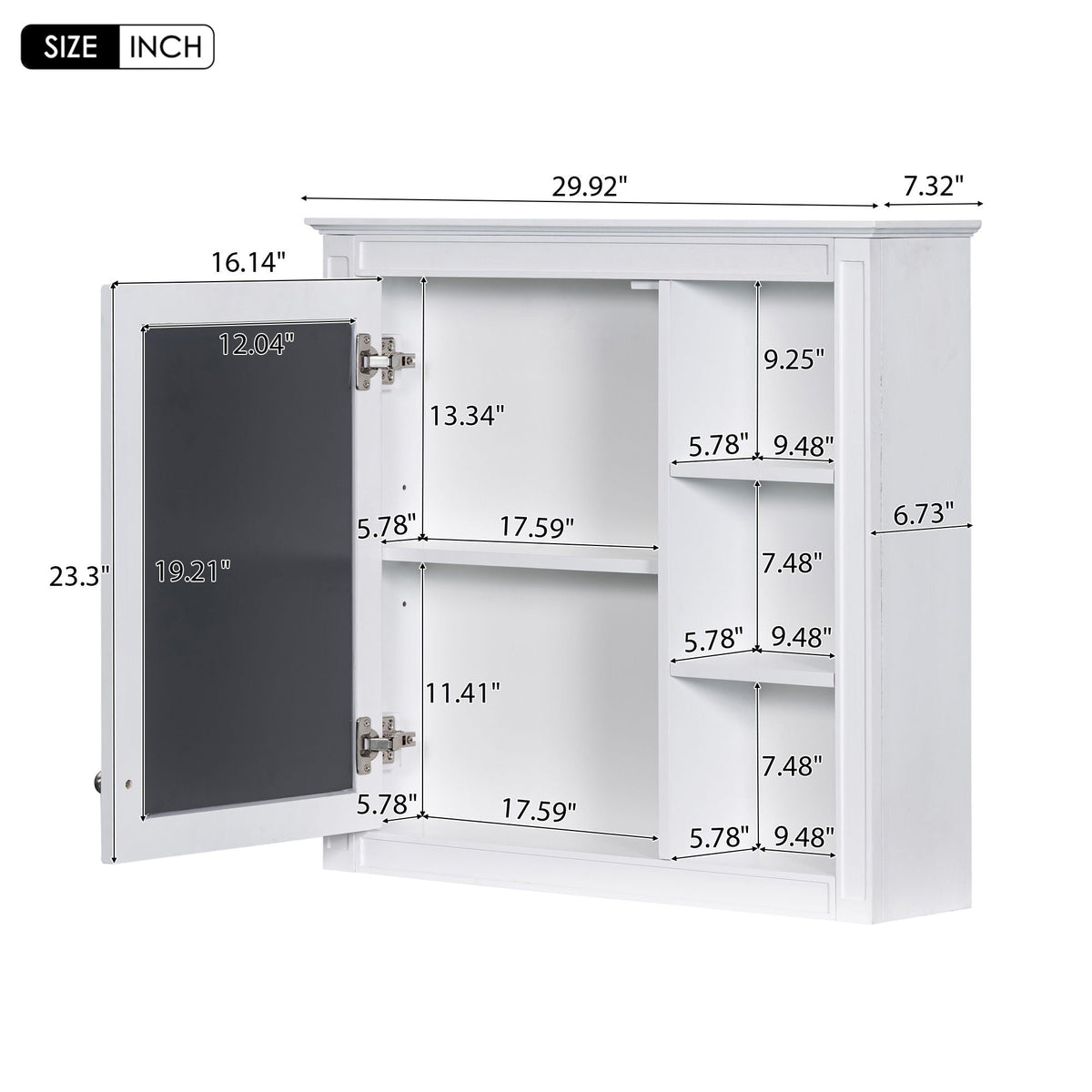 Wall Mounted Medicine Cabinet With Mirror and 3 Open Shelves
