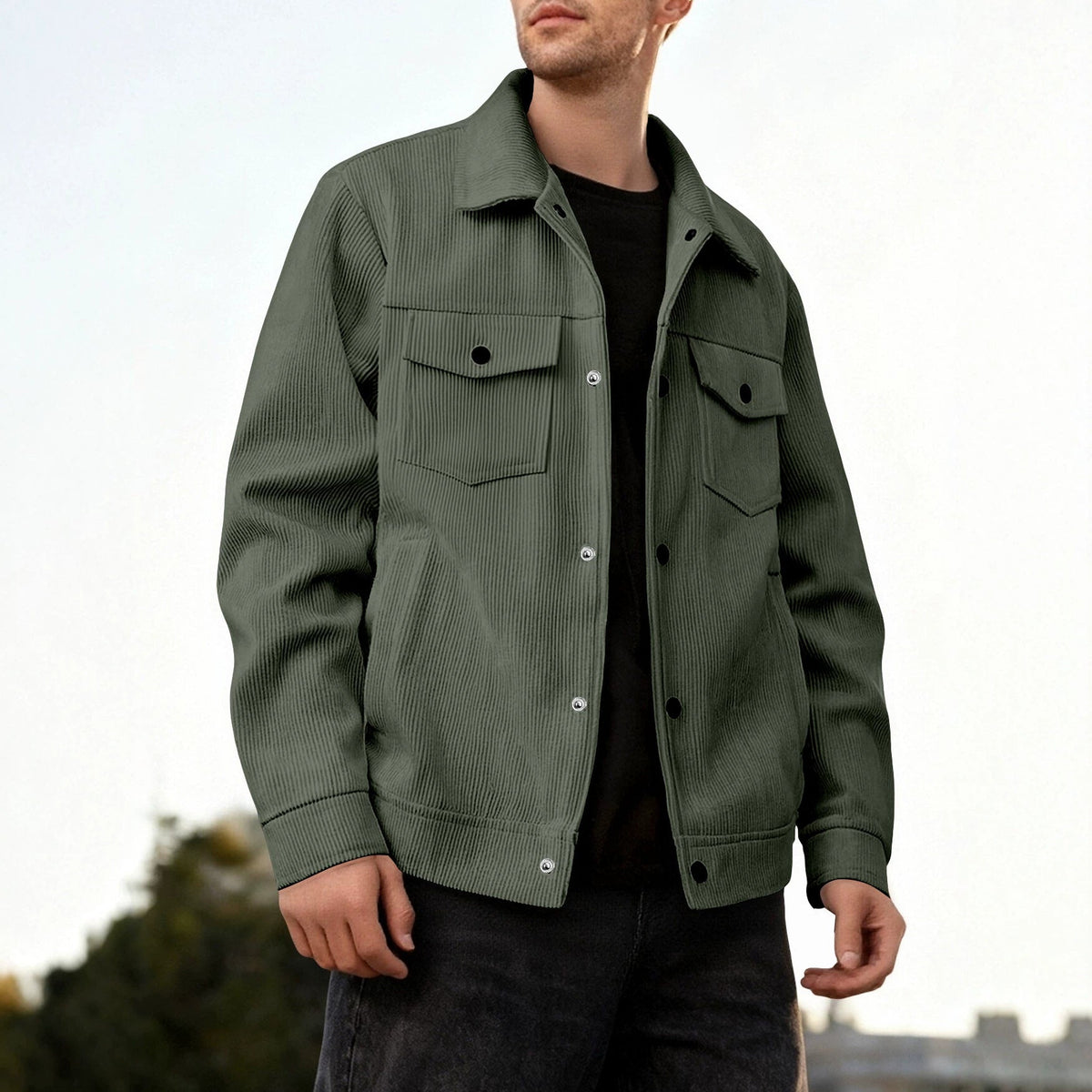 New European And American Men's Casual Solid Color Lapel Single-breasted Corduroy Jacket For Spring And Autumn, Cross-border Foreign Trade Amazon Style