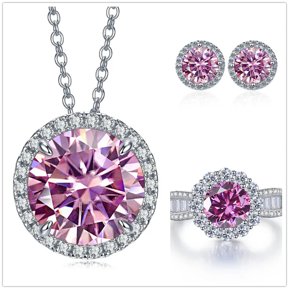 Statement Halo Moissanite Necklace, Earrings & Ring Set