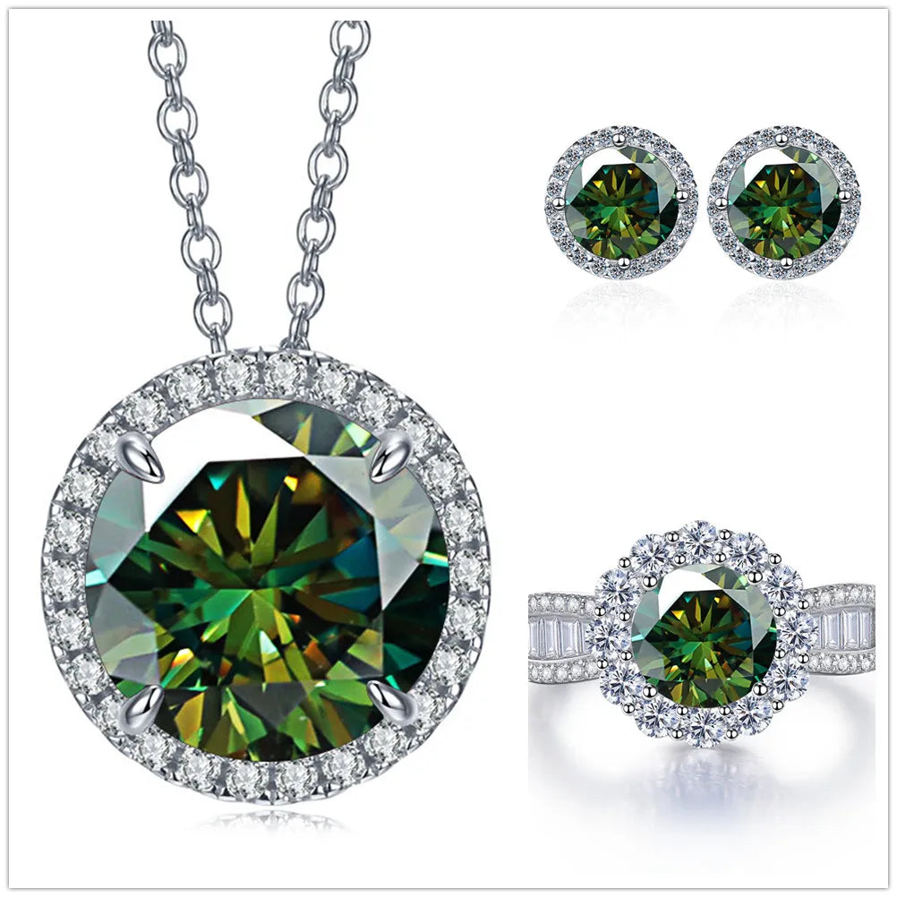 Statement Halo Moissanite Necklace, Earrings & Ring Set