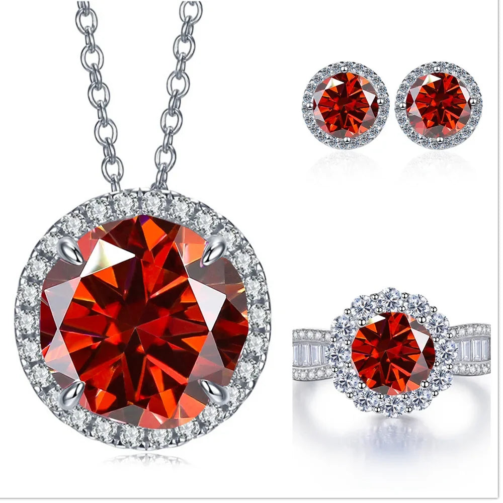 Statement Halo Moissanite Necklace, Earrings & Ring Set