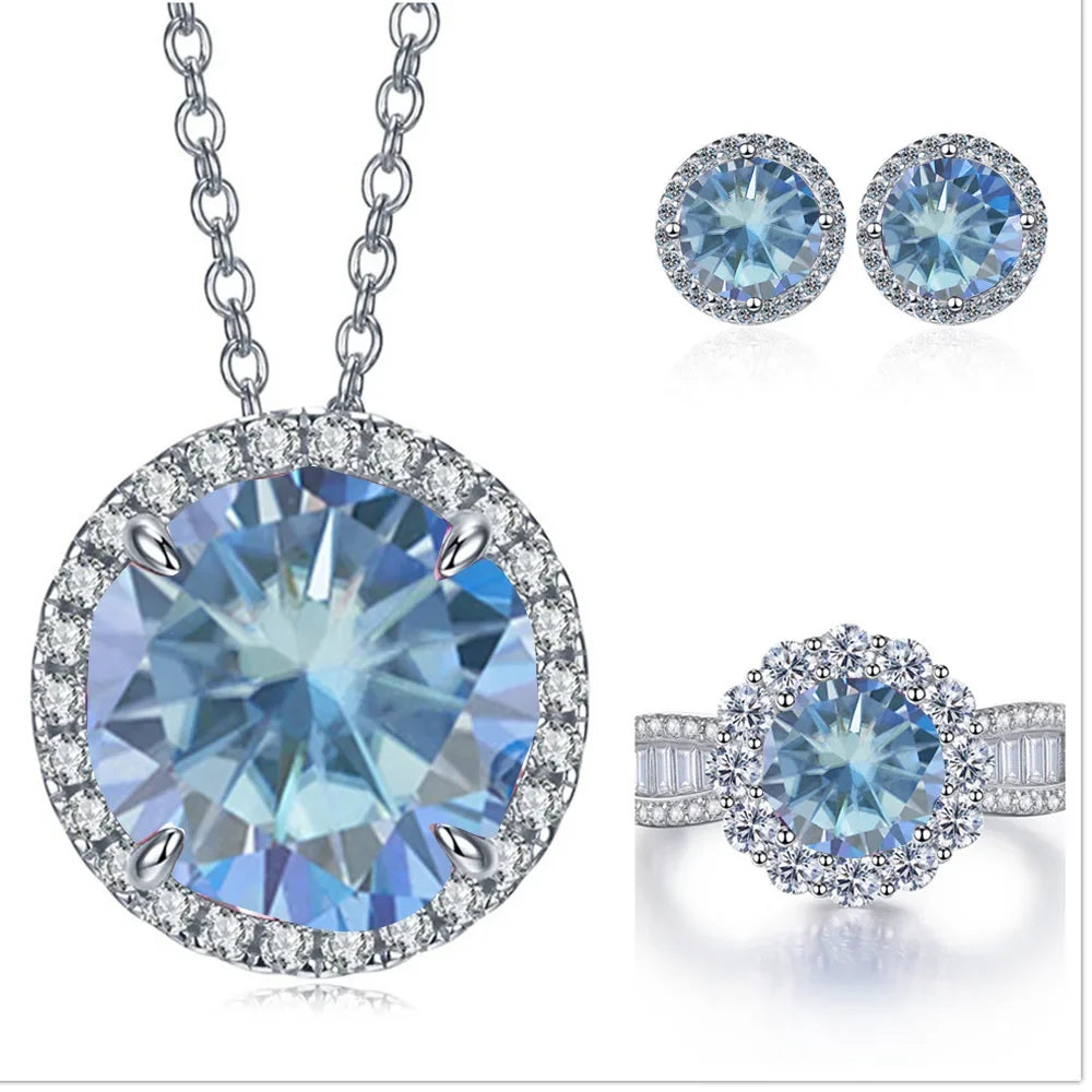 Statement Halo Moissanite Necklace, Earrings & Ring Set