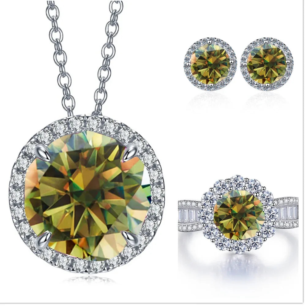 Statement Halo Moissanite Necklace, Earrings & Ring Set