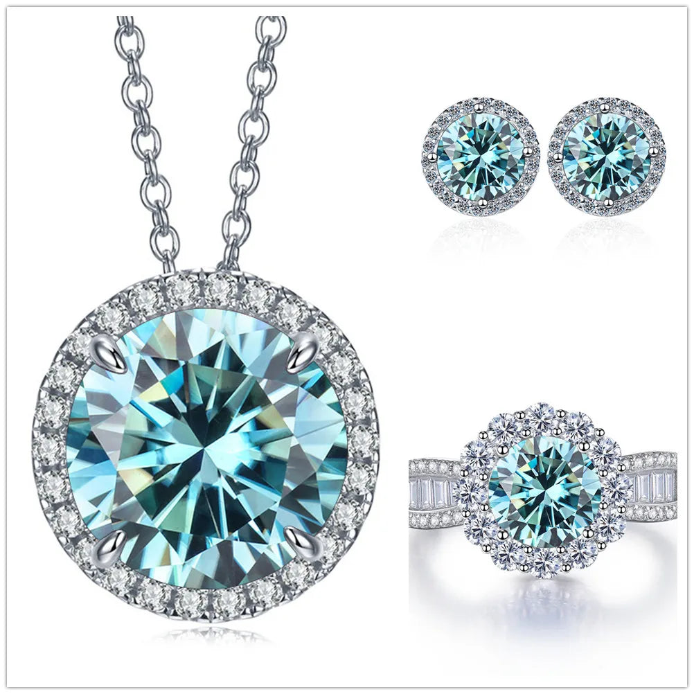 Statement Halo Moissanite Necklace, Earrings & Ring Set