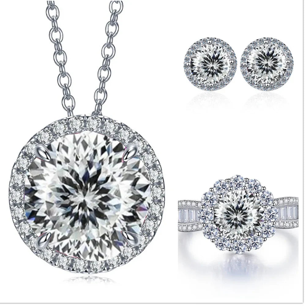 Statement Halo Moissanite Necklace, Earrings & Ring Set