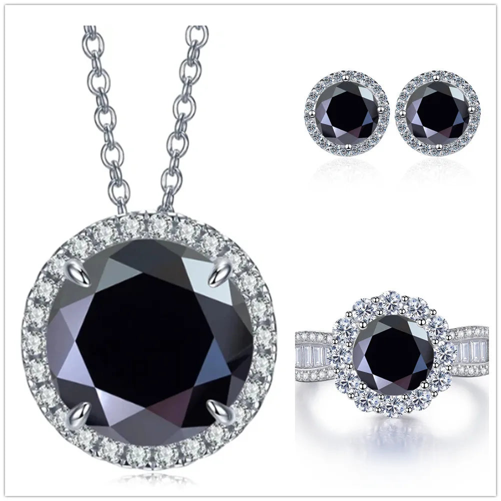 Statement Halo Moissanite Necklace, Earrings & Ring Set