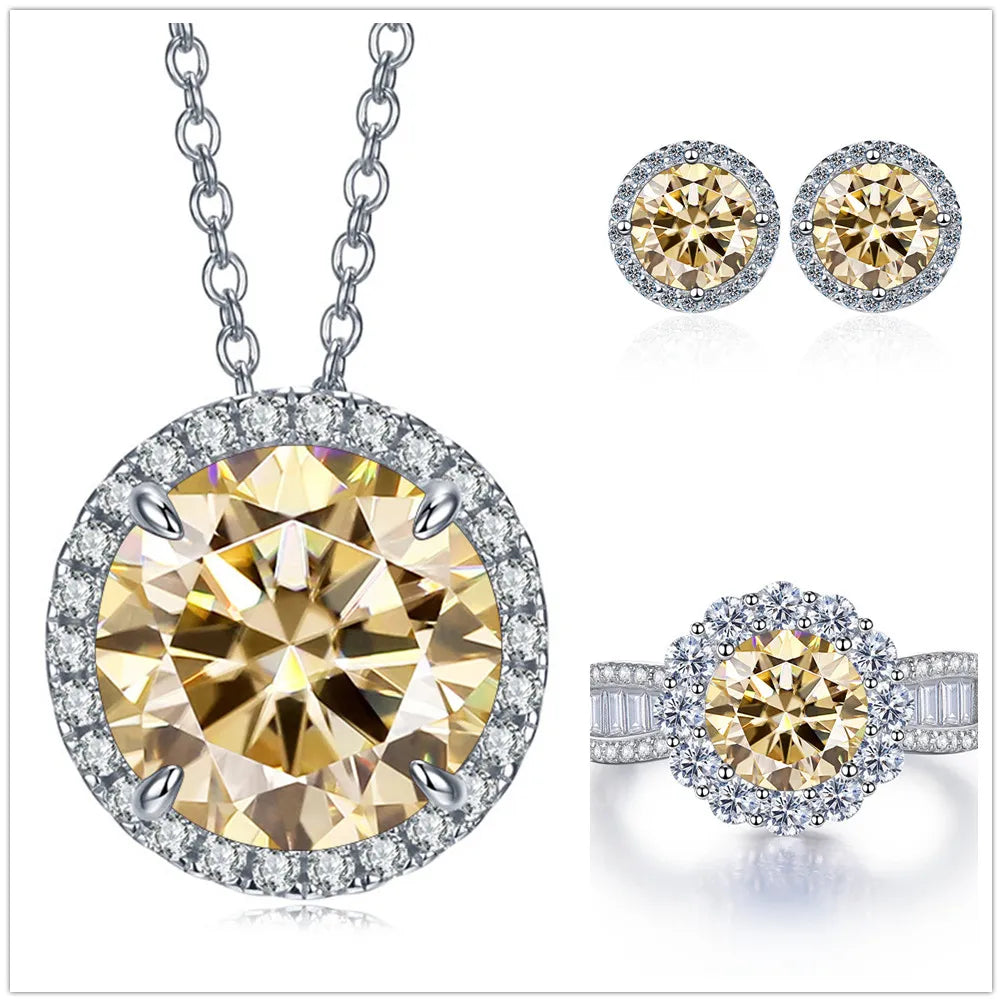 Statement Halo Moissanite Necklace, Earrings & Ring Set