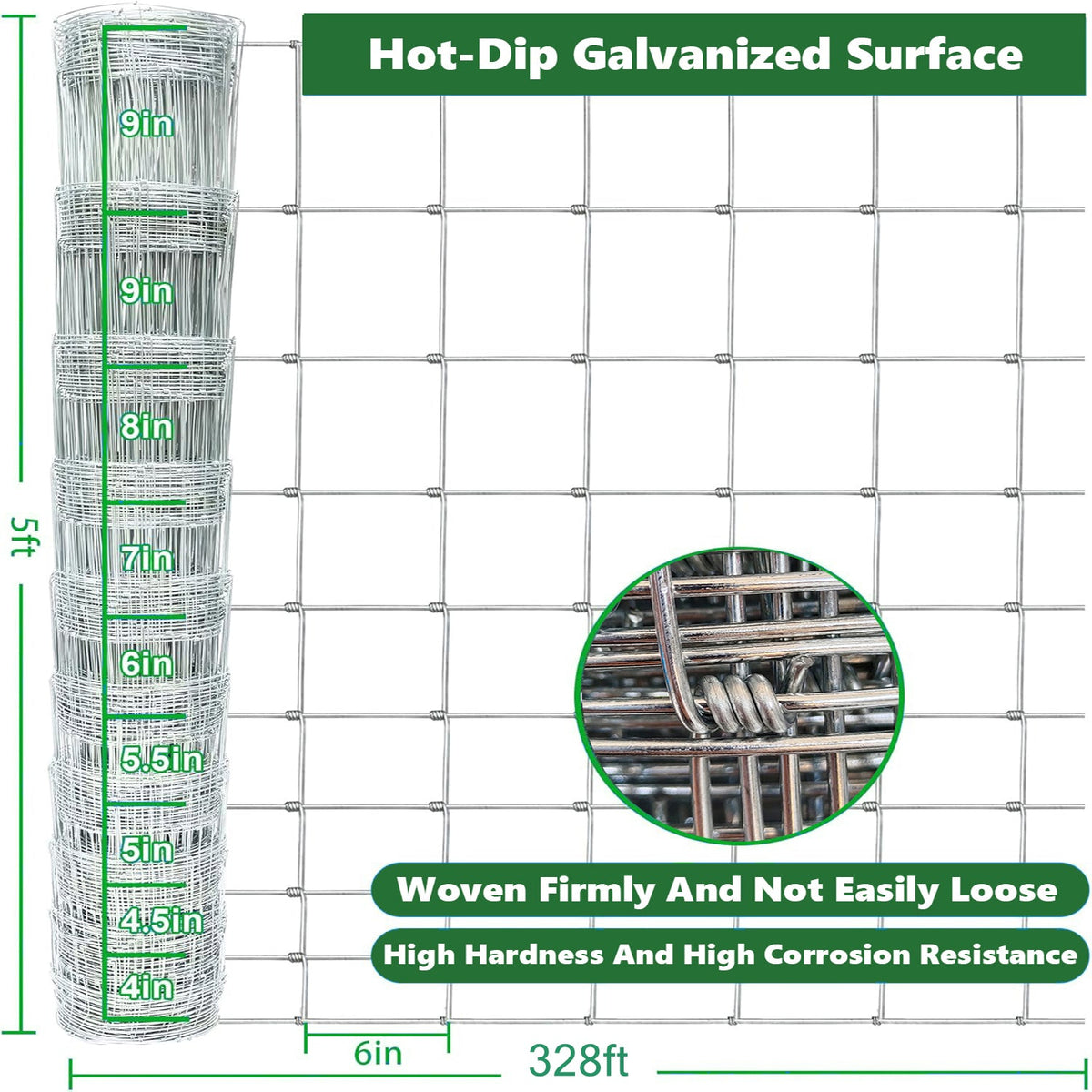 Galvanized 14-Gauge Wire Fencing - 5ft x 328ft Roll