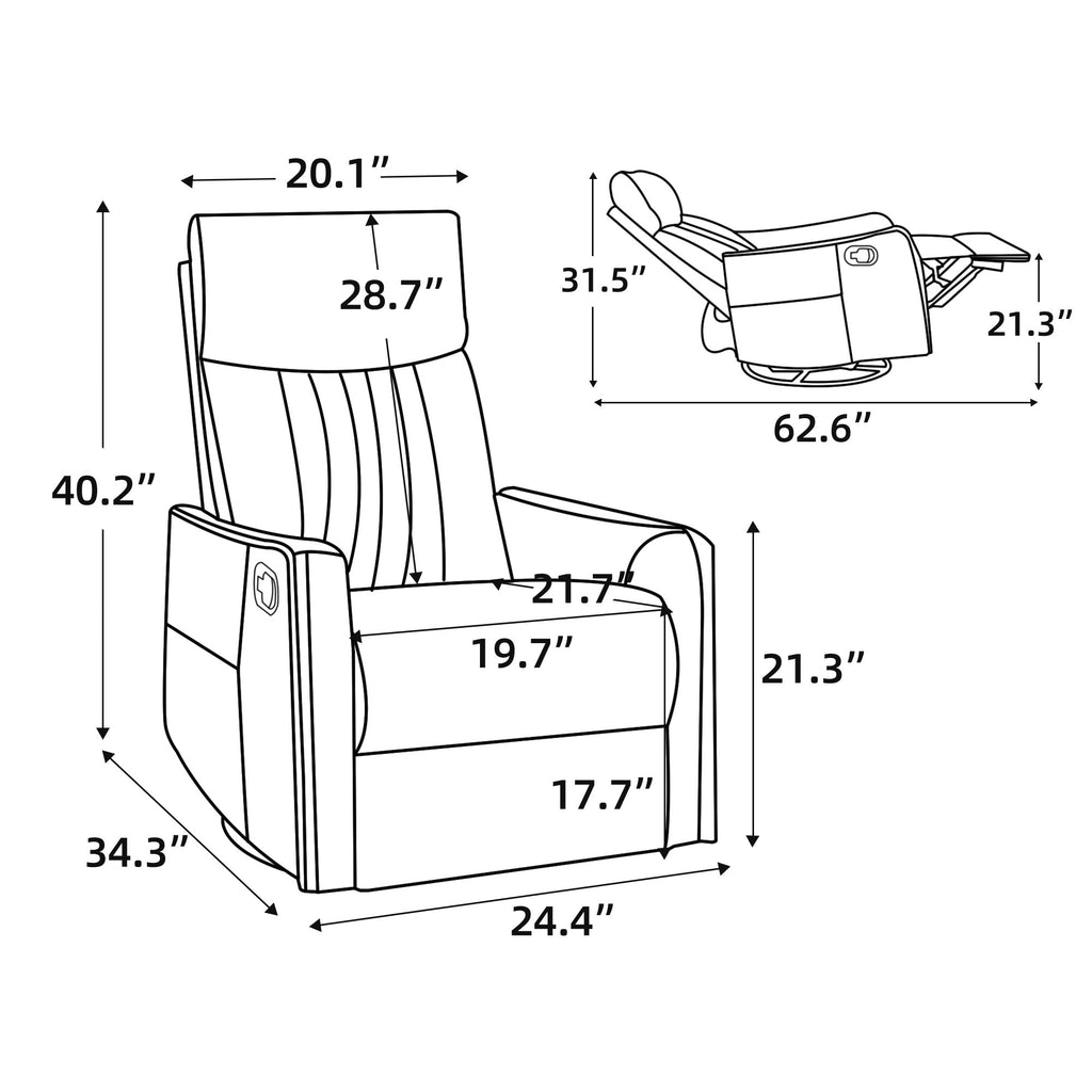 Black Faux Leather Recliner Chair with Heat & Massage - Manual Recliner