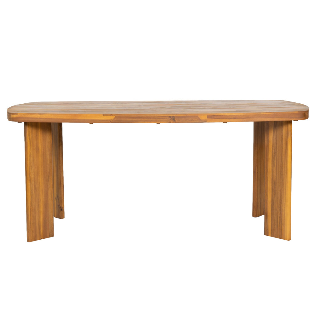 7‑Piece Acacia Wood Outdoor Dining Set, 71" Oval Teak‑Finish Wooden Table & 6 Arm Chairs with