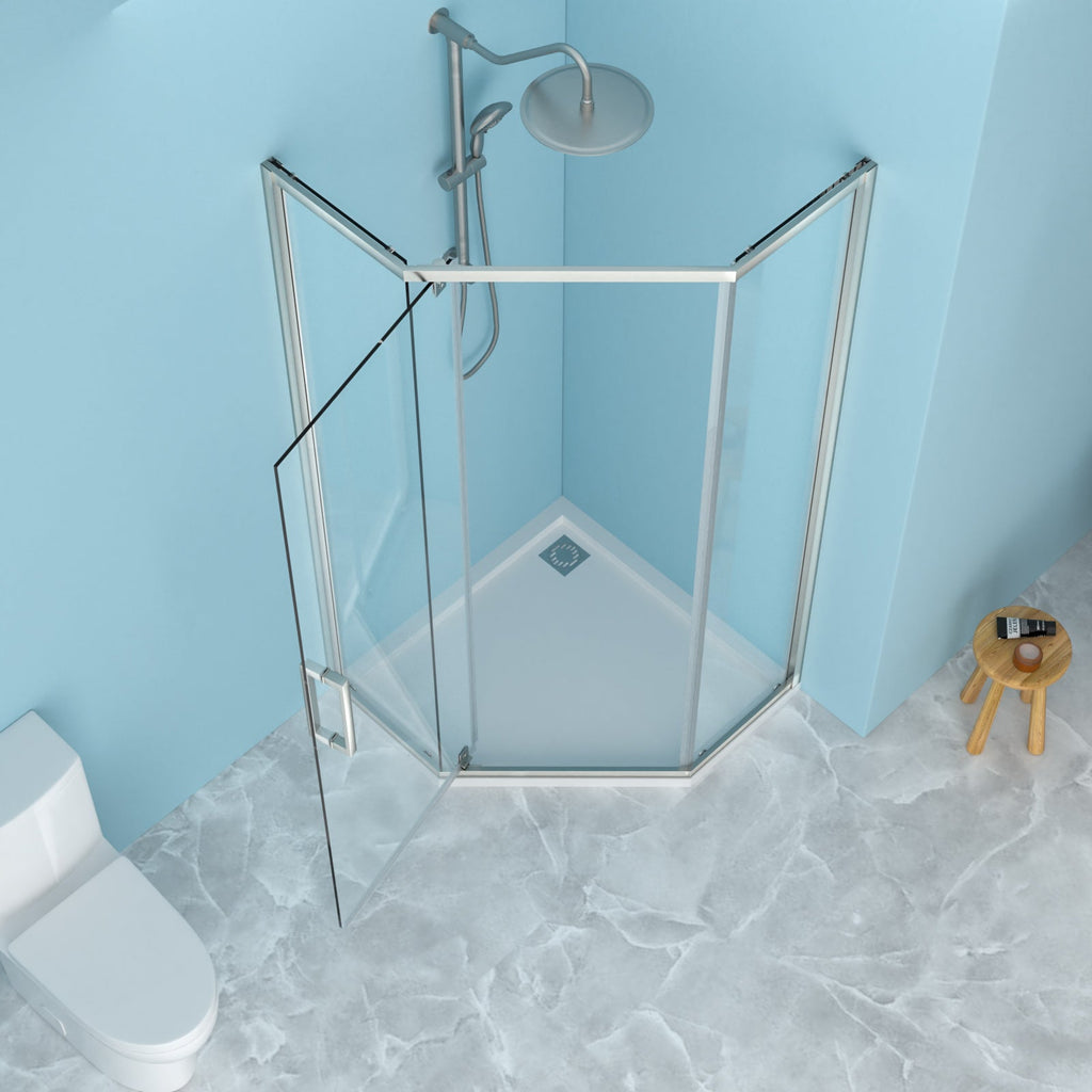 Shower Door 34-1/8" x 72" Semi-Frameless Neo-Angle Hinged Shower Enclosure