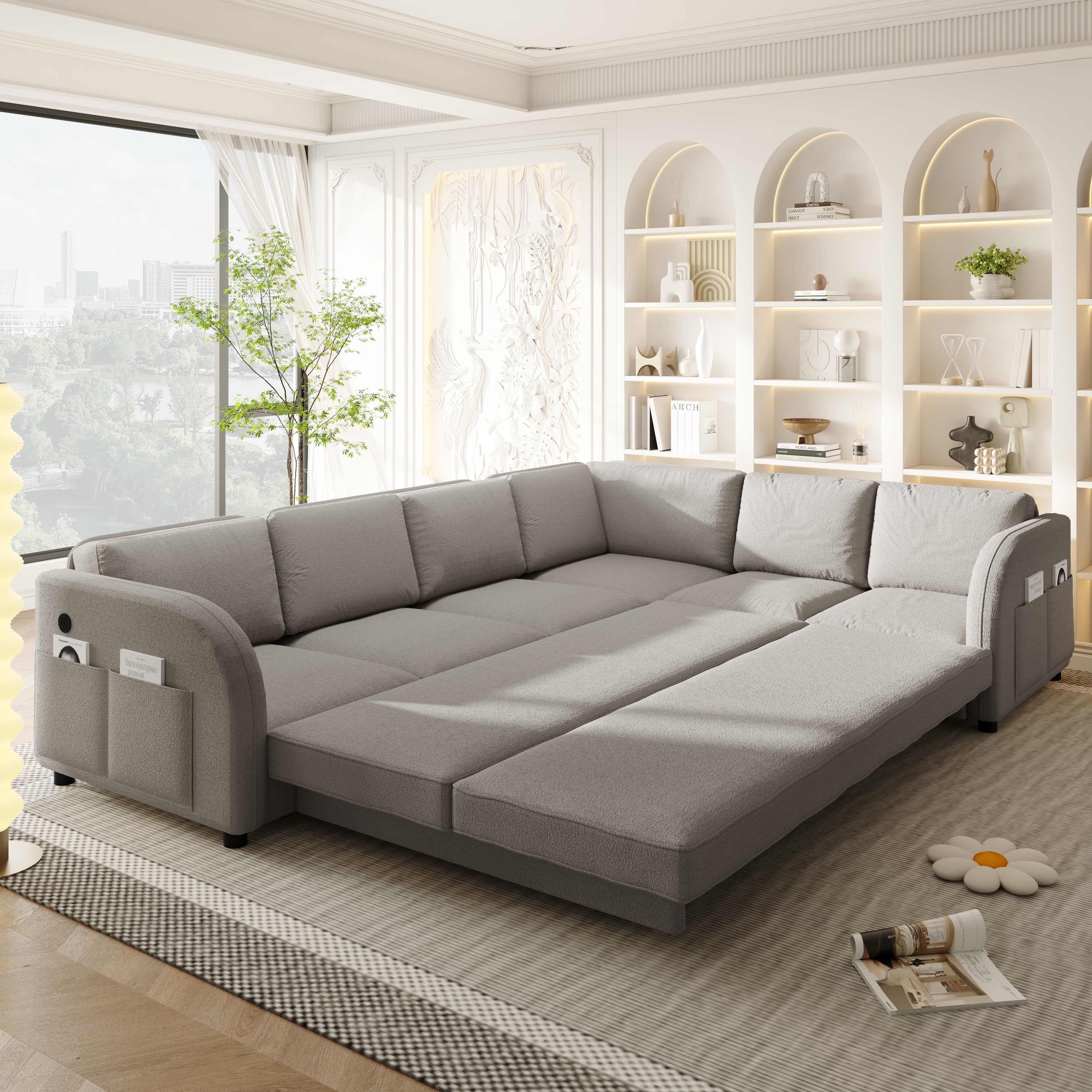 115.2" L-Shaped Pull-Out Bed Sleeper Sofa