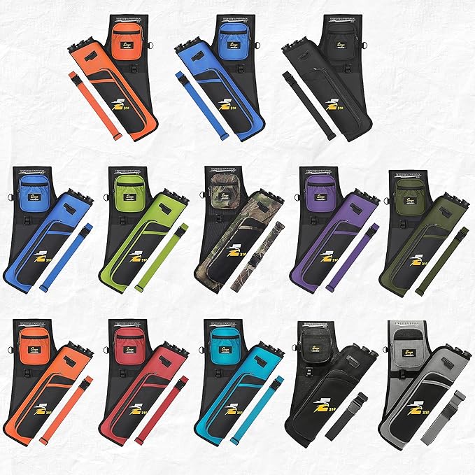 SUNYA Archery Hip Quiver for Arrows. Includes 3 Tubes Arrow Holder, Accessories Pockets and Waist Belt. Fit for Compound and Recurve Bow Practice.