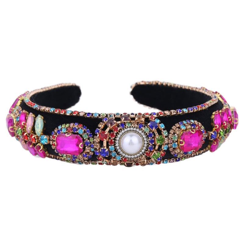 Decorated with colored glass diamond flower headband