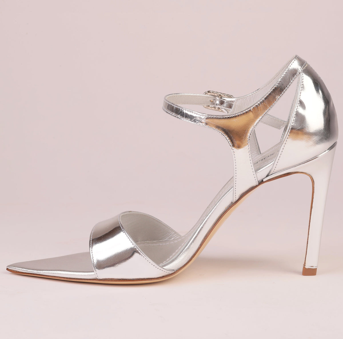 LUNA SILVER – Silver Mirror Nappa Sandal with Crystal Buckle