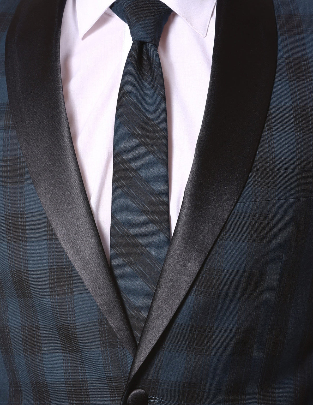 The Astor Teal Plaid Slim Shawl Tuxedo Blazer