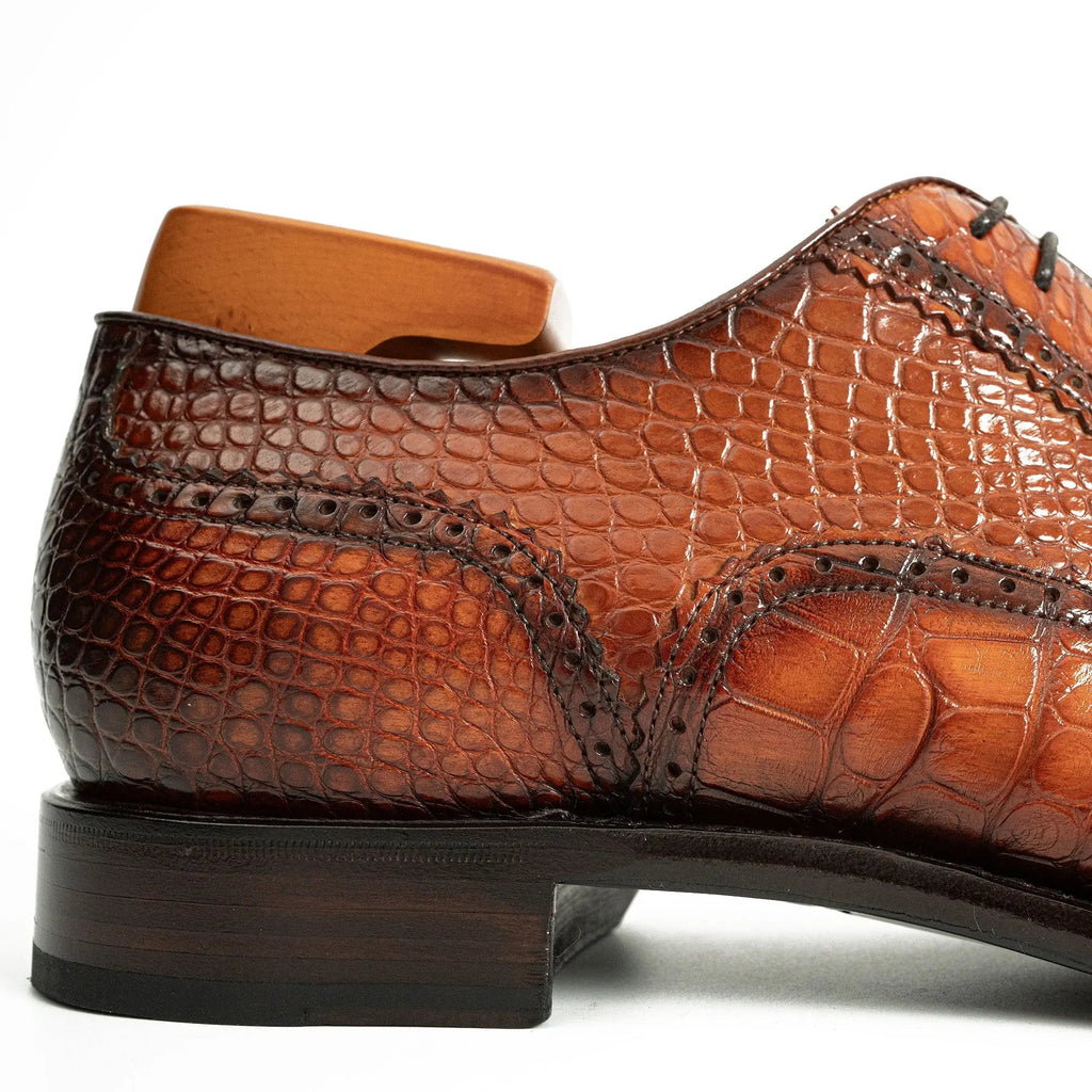 Orange-Brown Cap-Toe Oxford Shoes with Perforated Detail