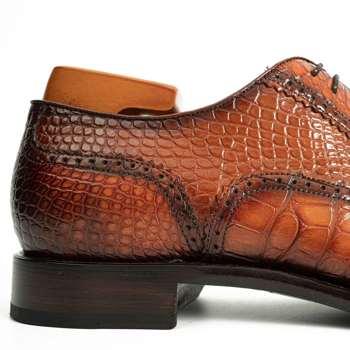 Orange-Brown Cap-Toe Oxford Shoes with Perforated Detail