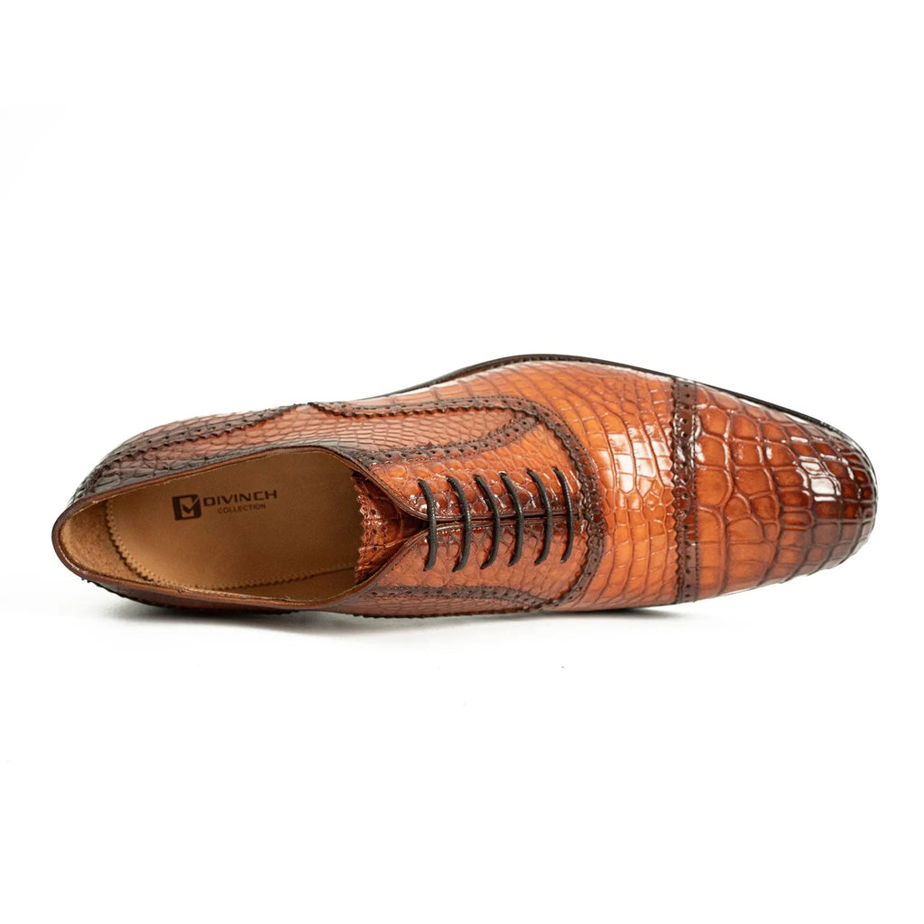 Orange-Brown Cap-Toe Oxford Shoes with Perforated Detail