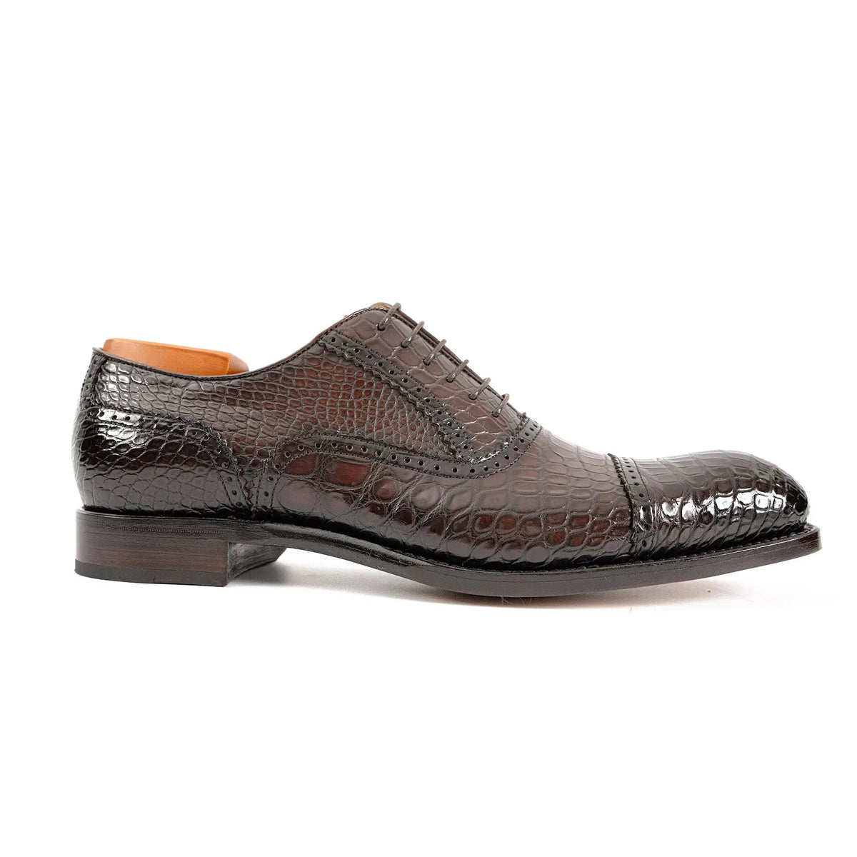Dark Brown Cap-Toe Oxford Shoes with Perforated Detail