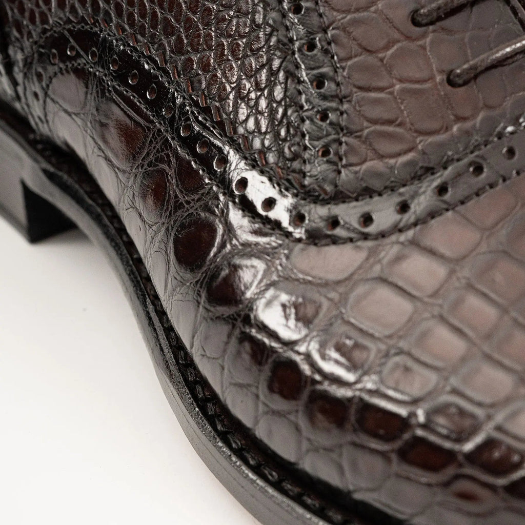 Dark Brown Cap-Toe Oxford Shoes with Perforated Detail
