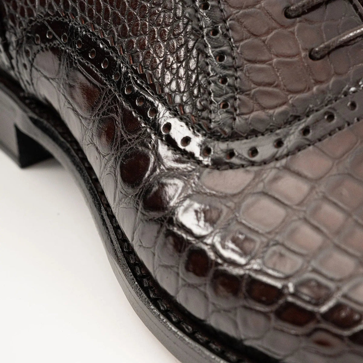 Dark Brown Cap-Toe Oxford Shoes with Perforated Detail
