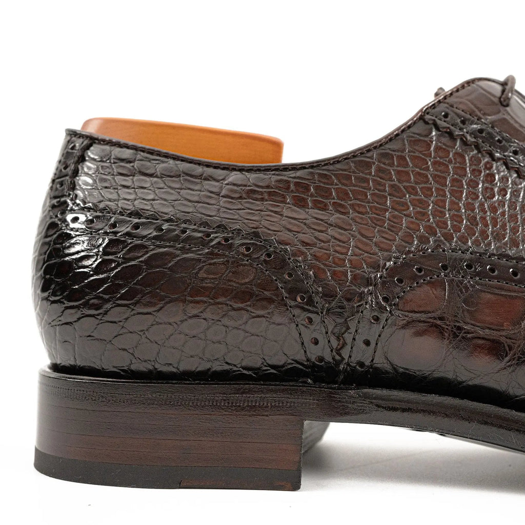 Dark Brown Cap-Toe Oxford Shoes with Perforated Detail