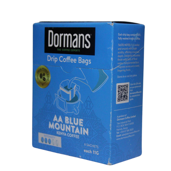 Dormans AA Blue Mountain Drip Coffee Bags 11g angled package view