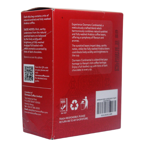 Dormans Continental Drip Coffee Bags 11g angled package view