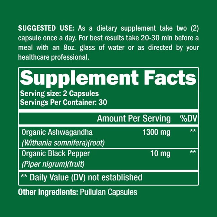 Organic Ashwagandha Adaptogen 60 Capsules