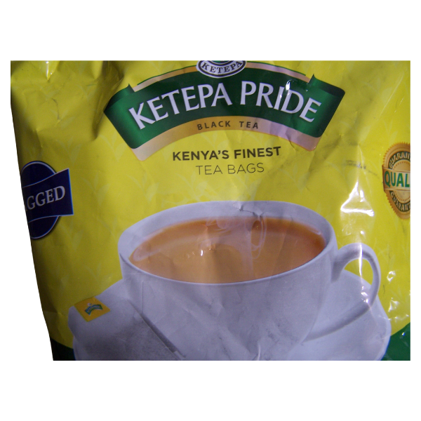 Ketepa Pride black tea bag packaging close-up showing strong Kenyan tea blend