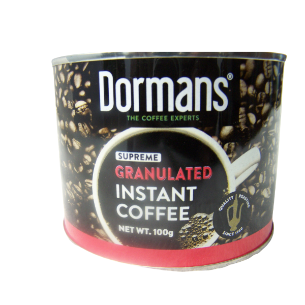 Dormans Supreme Granulated Instant Coffee 100g front label close-up