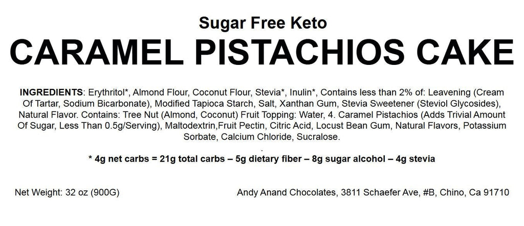 Andy Anand Sugar-Free Keto Caramel Pistachio Cake, 9-Inch, 2 lb – Low-Carb, All-Natural, No Preservatives, Diabetic-Friendly Birthday Gift